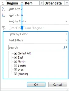 filter data in excel