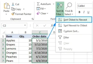 sorting in excel